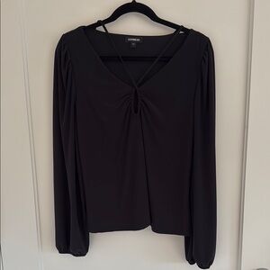 Express Black Tie Front Relaxed Blouse